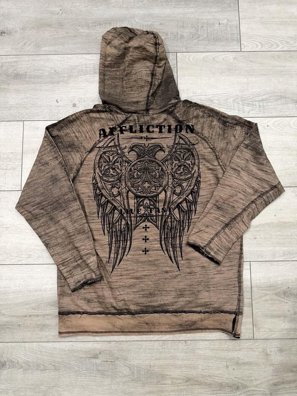 Affliction Reversible American Customs Live Fast Skull Pullover Hoodie Sweatshir